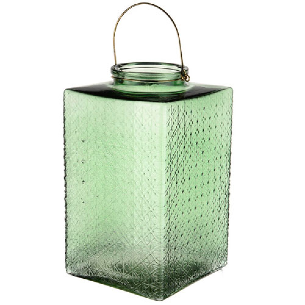 Large Pressed Glass Hurricane Lantern Green 35cm | Hurricane Lamps